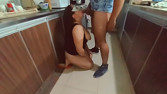 Two Mature Women Engage In Sexual Activity In The Kitchen