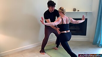 Stepson Assists Stepmother With Yoga And Stretches Her Large Natural Tits