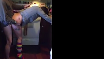 Amateur Brunette Milf Reaches Orgasm During Kitchen Sex