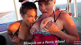 Unmissable Public Threesome With Deepthroat And Cumshot Action On A Ferris Wheel