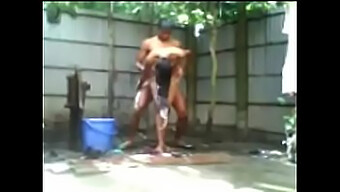 Naked Indian Girl Bathes Outdoors And Stages Encounter With Imaginary Street Boy