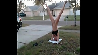 Public Nudity: Teen Girl Shows Off Her Naked Body In A Headstand