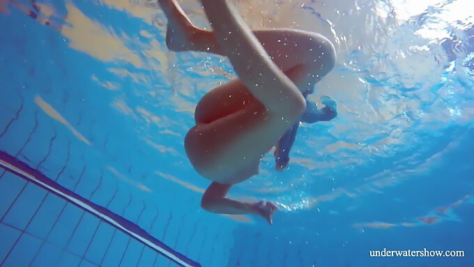 Jeune Brune Nage Dans La Piscine Sans Maillot De Bain